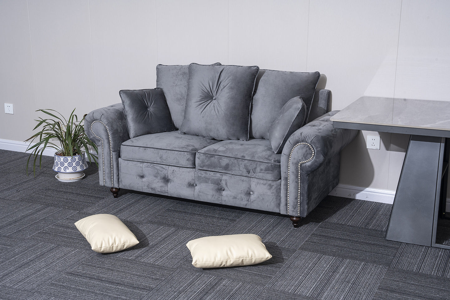 Grey Plush Sofa Set 3+2+1 Seater