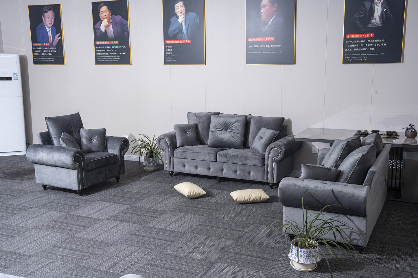 Grey Plush Sofa Set 3+2+1 Seater