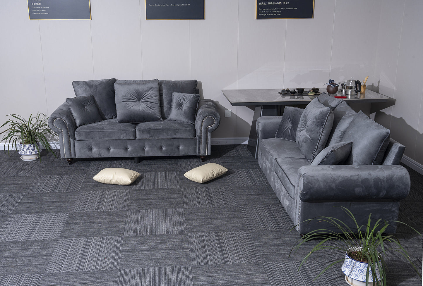 Grey Plush Sofa Set 3+2+1 Seater