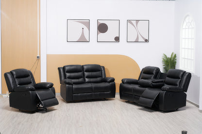 Black Manual Recliner Leather Sofa Set