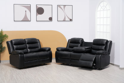Black Manual Recliner Leather Sofa Set