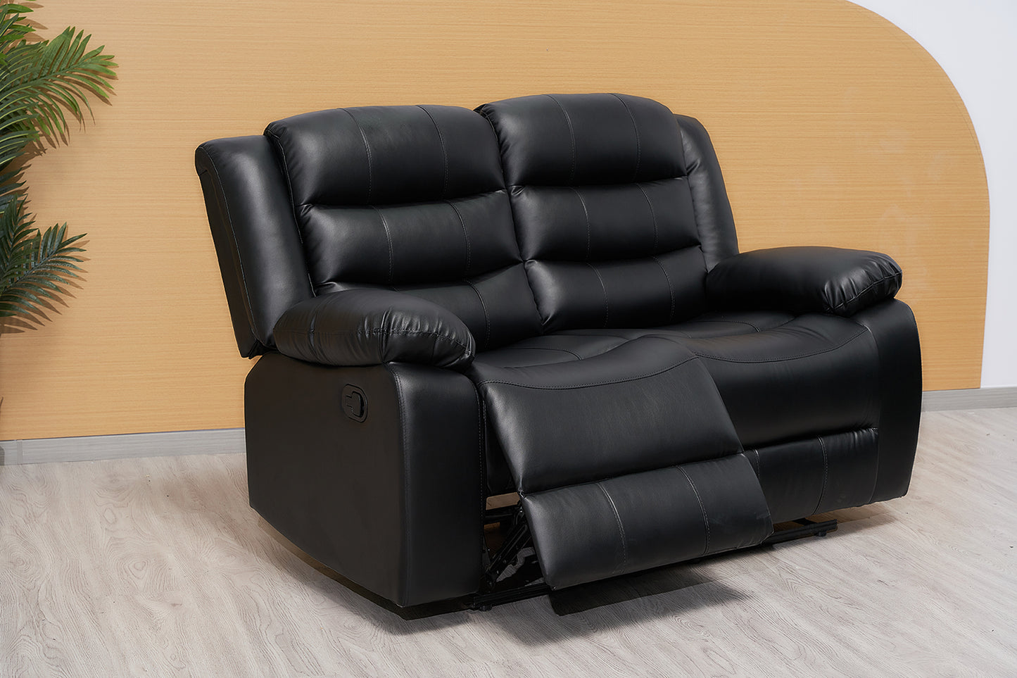 Black Manual Recliner Leather Sofa Set