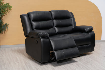 Black Manual Recliner Leather Sofa Set
