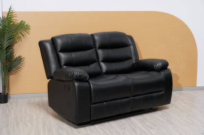 Black Manual Recliner Leather Sofa Set