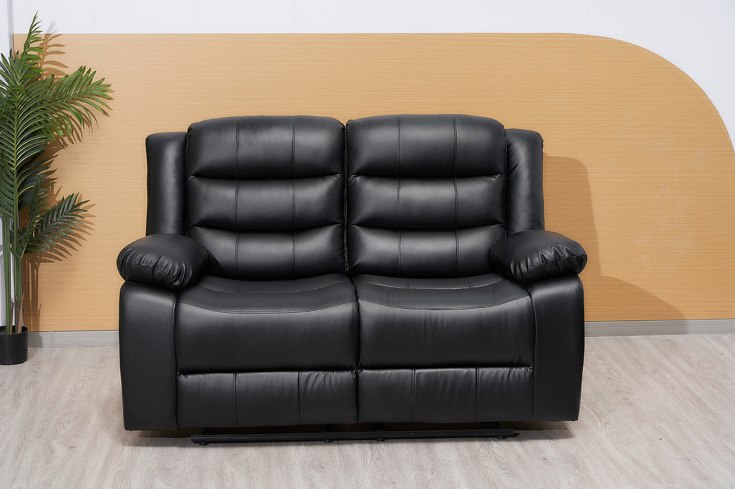Black Manual Recliner Leather Sofa Set