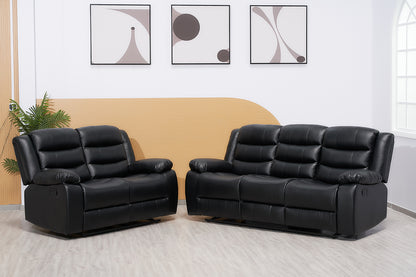 Black Manual Recliner Leather Sofa Set