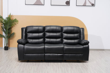 Black Manual Recliner Leather Sofa Set