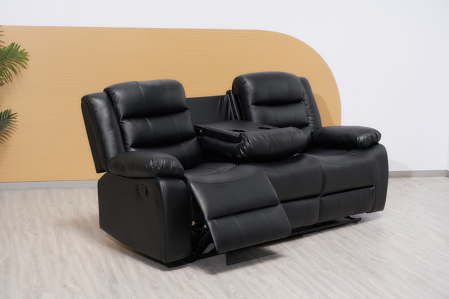 Black Manual Recliner Leather Sofa Set