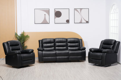 Black Manual Recliner Leather Sofa Set