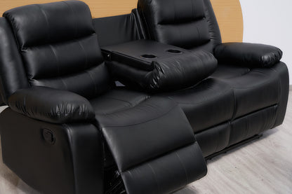 Black Manual Recliner Leather Sofa Set