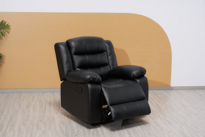 Black Manual Recliner Leather Sofa Set