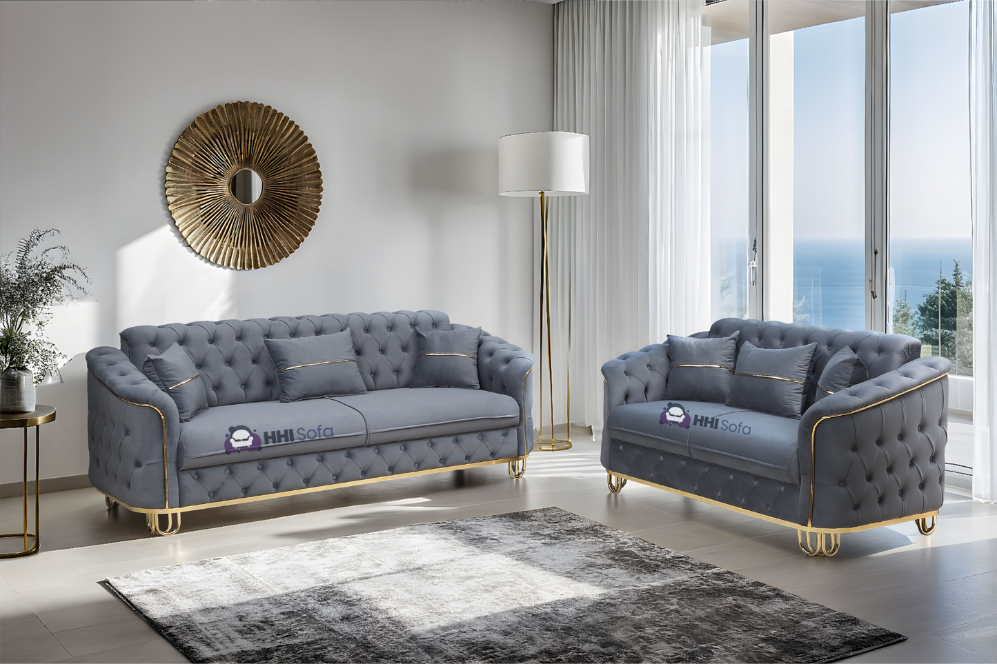 Turkish Chesterfield Plush Velvet Fabric 3+2 Seater Sofa