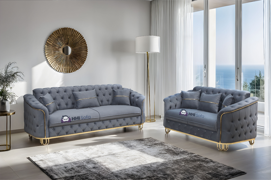 Turkish Chesterfield Plush Velvet Fabric 3+2 Seater Sofa