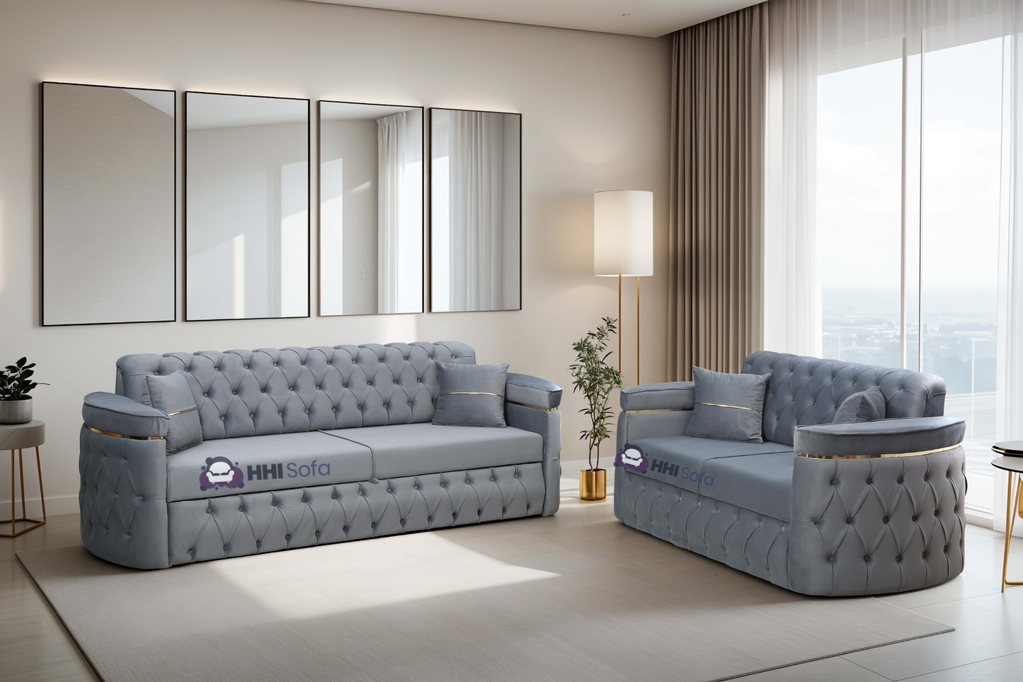 Turkish Chesterfield Plush Velvet 3+2 Seater Sofa Bed