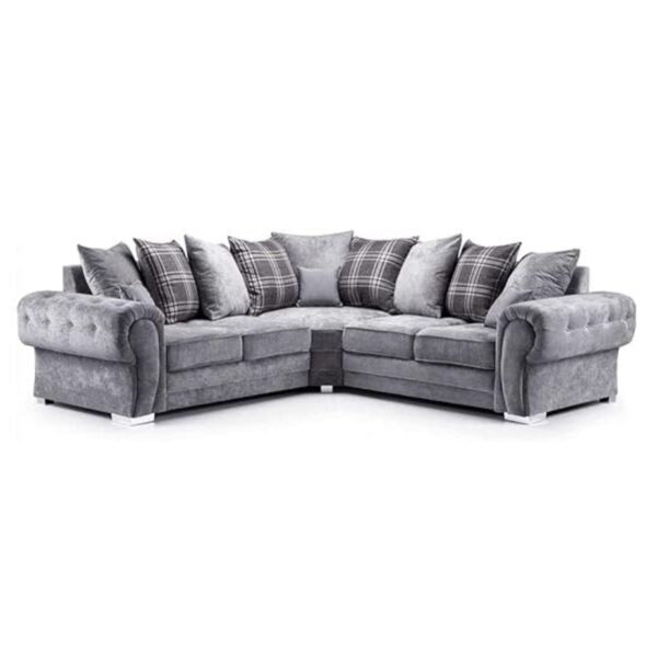 Corner Sofa Luxury Grey Suede Fabric Suite