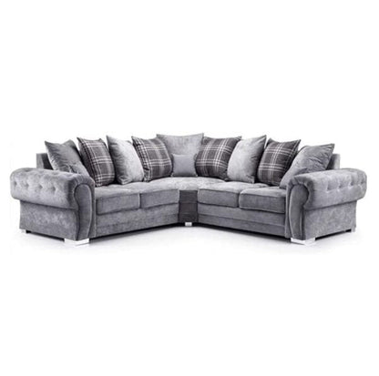 Corner Sofa Luxury Grey Suede Fabric Suite