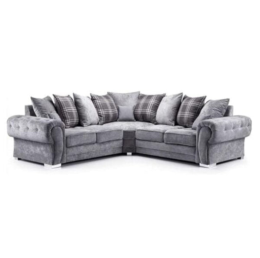 Corner Sofa Luxury Grey Suede Fabric Suite