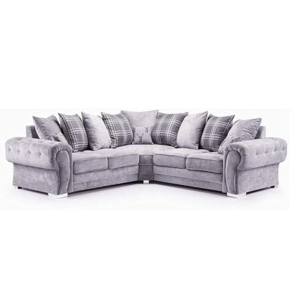 Corner Sofa Luxury Grey Suede Fabric Suite