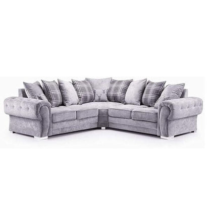 Corner Sofa Luxury Grey Suede Fabric Suite