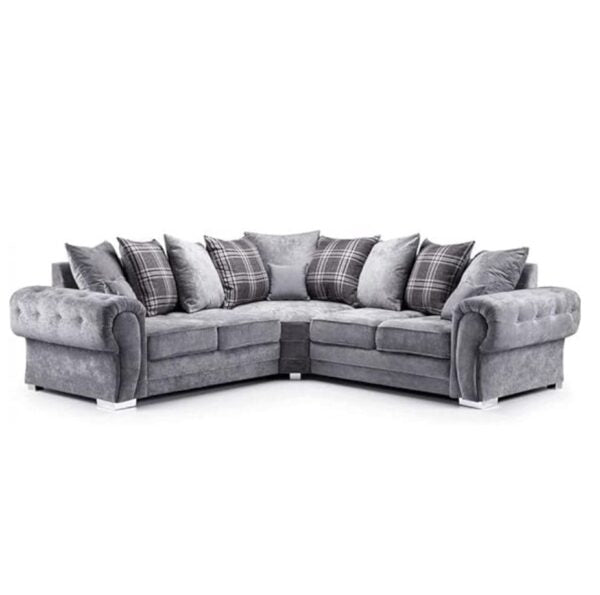 Corner Sofa Luxury Grey Suede Fabric Suite