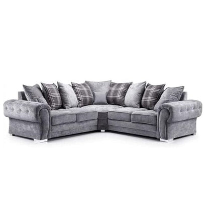 Corner Sofa Luxury Grey Suede Fabric Suite