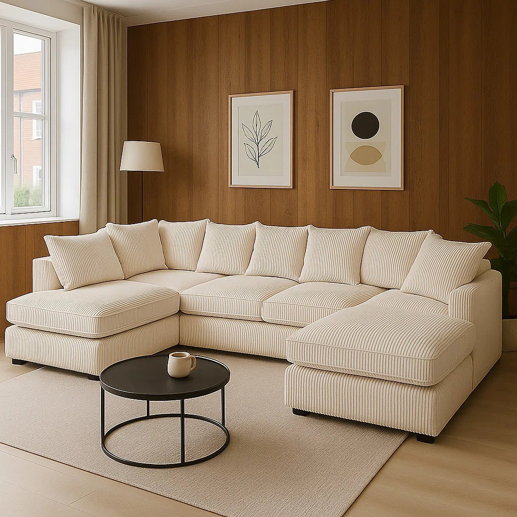 Luxury Jumbo Cord Scatter Back U Shape Sofa