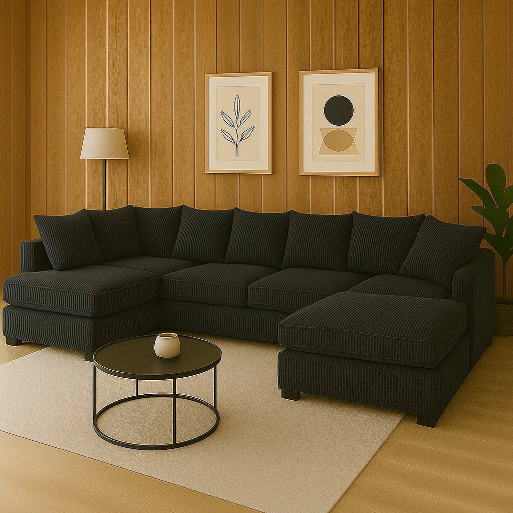 Luxury Jumbo Cord Scatter Back U Shape Sofa