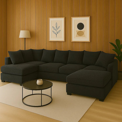 Luxury Jumbo Cord Scatter Back U Shape Sofa