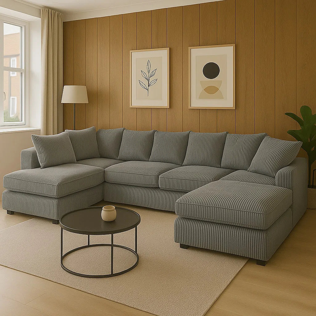 Luxury Jumbo Cord Scatter Back U Shape Sofa