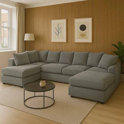 Luxury Jumbo Cord Scatter Back U Shape Sofa