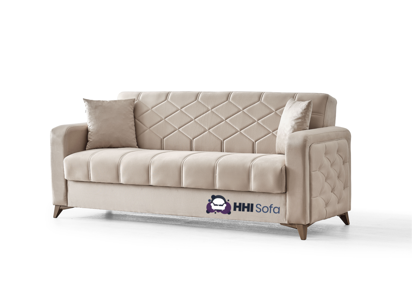 Plush Fabric Chesterfield 3-Seater Sofa Bed