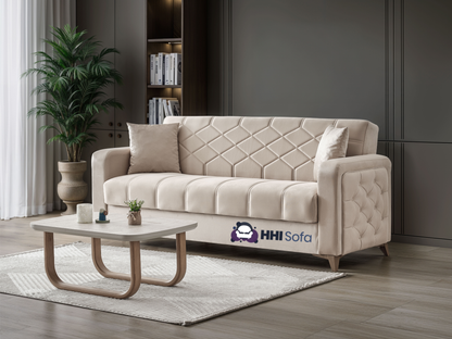 Plush Fabric Chesterfield 3-Seater Sofa Bed