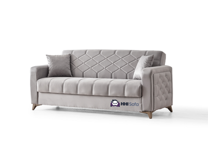 Plush Fabric Chesterfield 3-Seater Sofa Bed