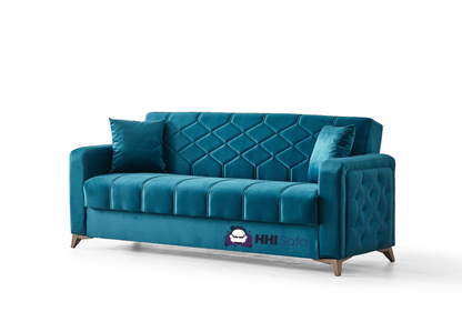 Plush Fabric Chesterfield 3-Seater Sofa Bed