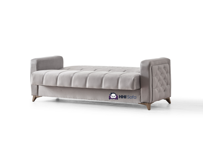 Plush Fabric Chesterfield 3-Seater Sofa Bed