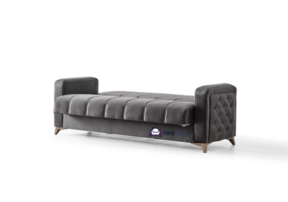 Plush Fabric Chesterfield 3-Seater Sofa Bed