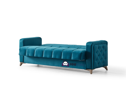 Plush Fabric Chesterfield 3-Seater Sofa Bed