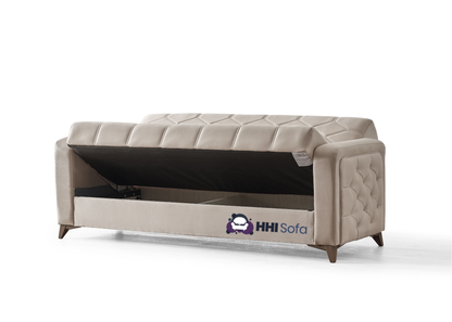 Plush Fabric Chesterfield 3-Seater Sofa Bed