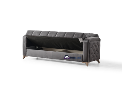 Plush Fabric Chesterfield 3-Seater Sofa Bed