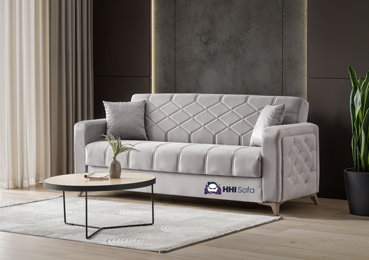 Plush Fabric Chesterfield 3-Seater Sofa Bed