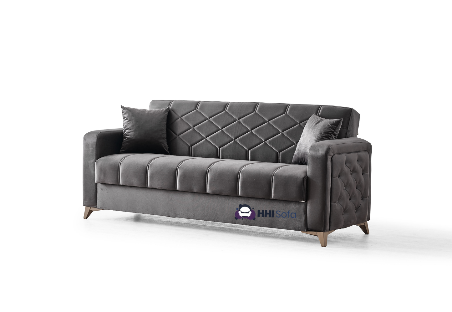 Plush Fabric Chesterfield 3-Seater Sofa Bed