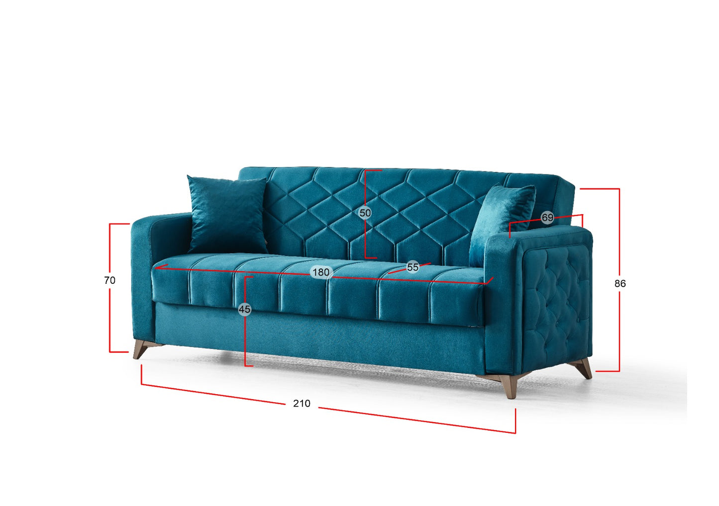 Plush Fabric Chesterfield 3-Seater Sofa Bed