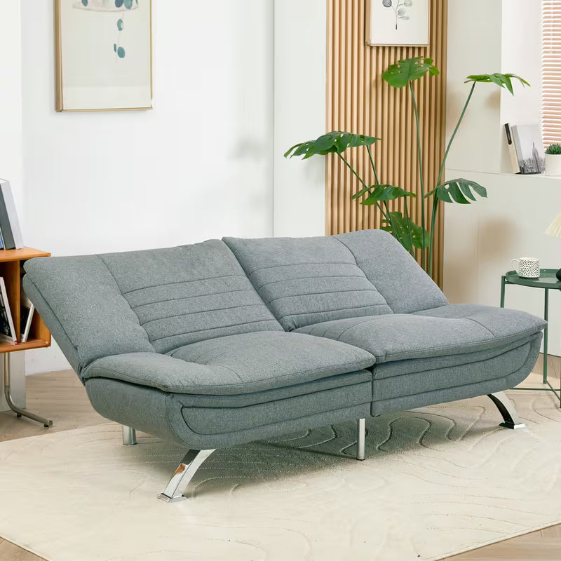 3-Seater Grey Linen Convertible Sofa Bed