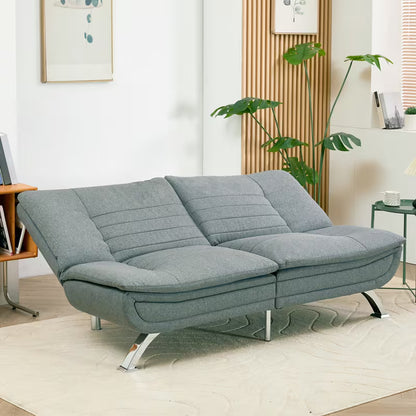 3-Seater Grey Linen Convertible Sofa Bed