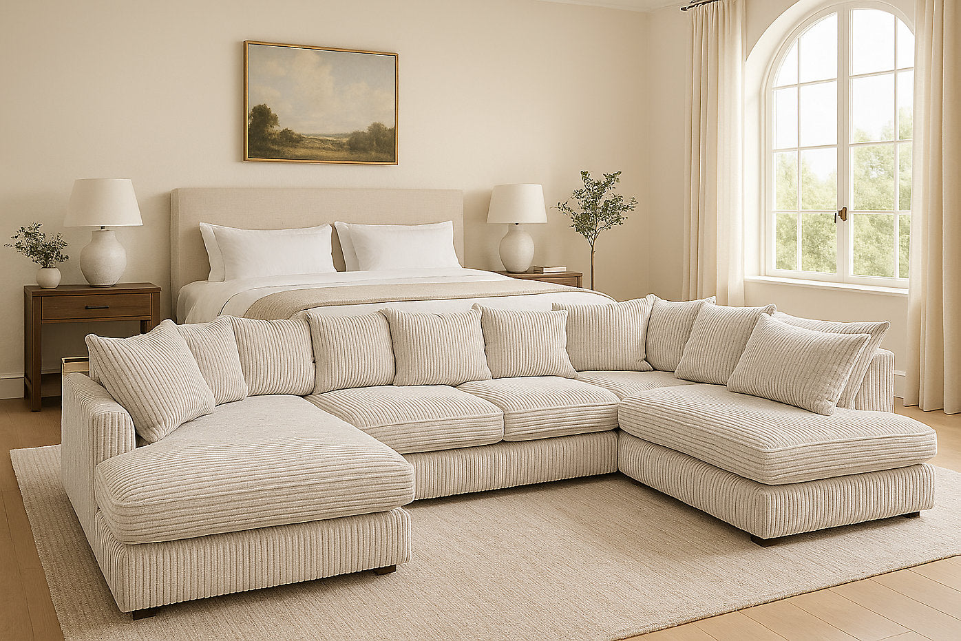 Luxury Jumbo Cord Scatter Back U Shape Sofa