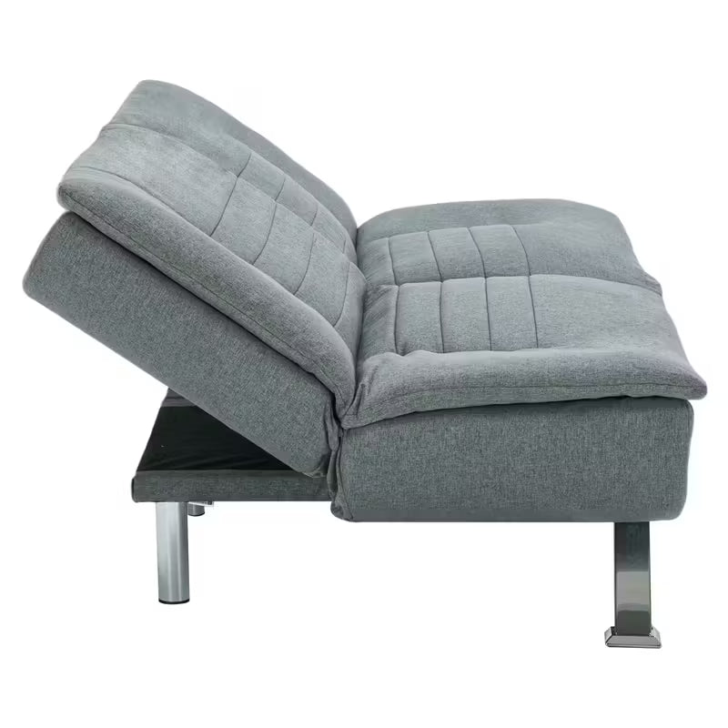 3-Seater Grey Linen Convertible Sofa Bed
