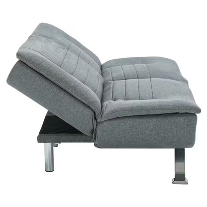 3-Seater Grey Linen Convertible Sofa Bed