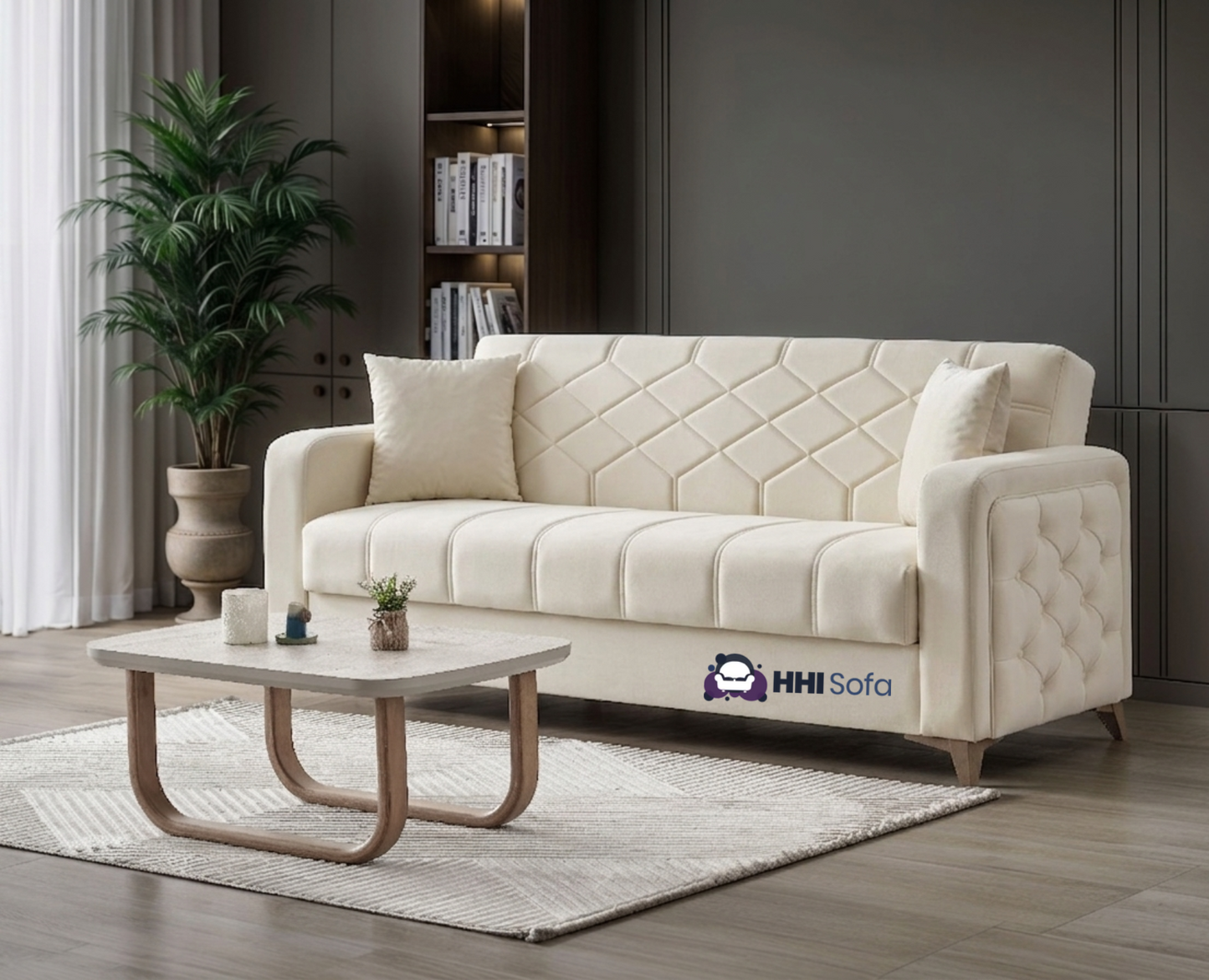 Plush Fabric Chesterfield 3-Seater Sofa Bed