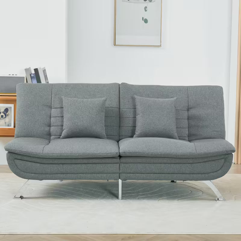 3-Seater Grey Linen Convertible Sofa Bed