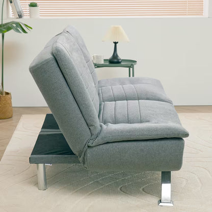 3-Seater Grey Linen Convertible Sofa Bed